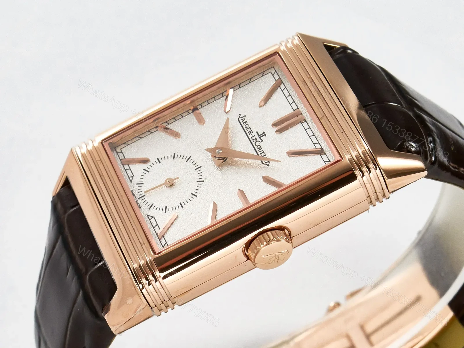 View 8 of Reverso Tribute Duoface Small Seconds RG MGF Best Edition White Spray Paint Dial on Black Leather Strap A854A