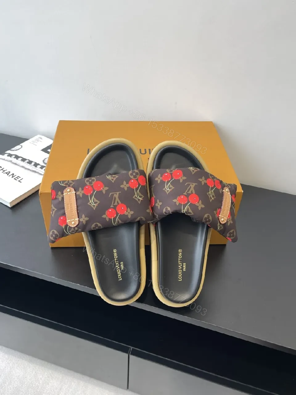 View 4 of Cherry-Accent Monogram Slide: Luxe Comfort Sandal