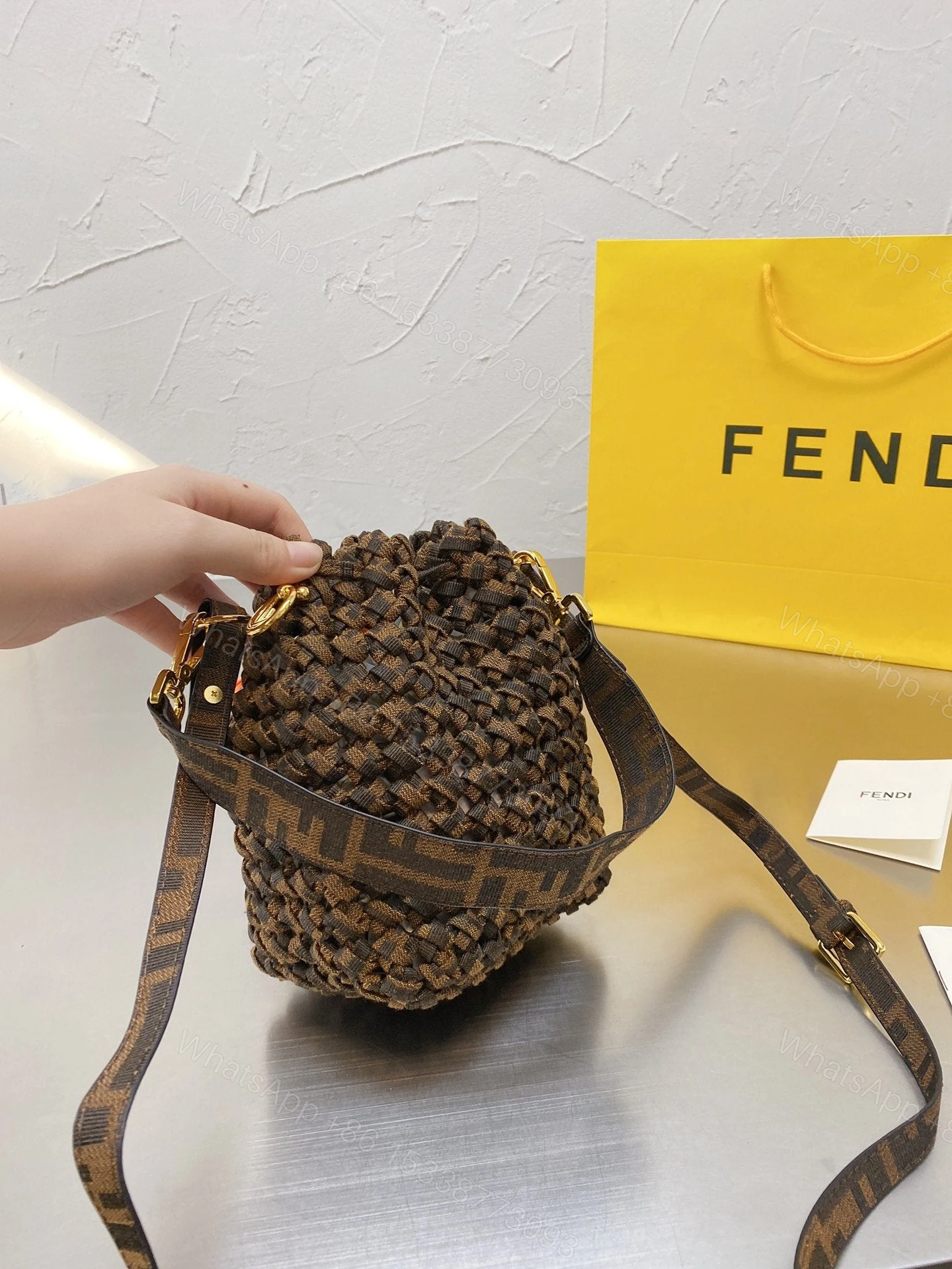 View 7 of Fendi Fendi Mon Tresor FF Jacquard Drawstring Bucket Bag