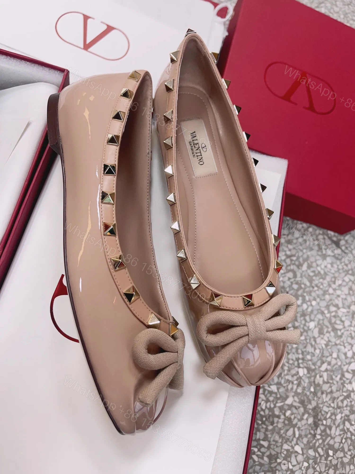 View 6 of Valentino Women Nude Patent Leather Studded Flats