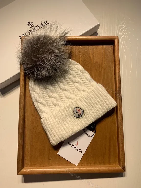 View 5 of Cozy Cable Knit Beanie with Fur Pom â€” Moncler Luxury Warmth