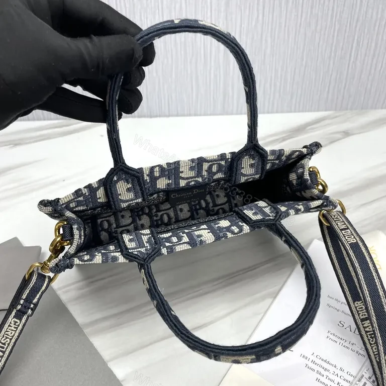 View 6 of Navy Dior Monogram Tote: Elegant Jacquard, Versatile Style