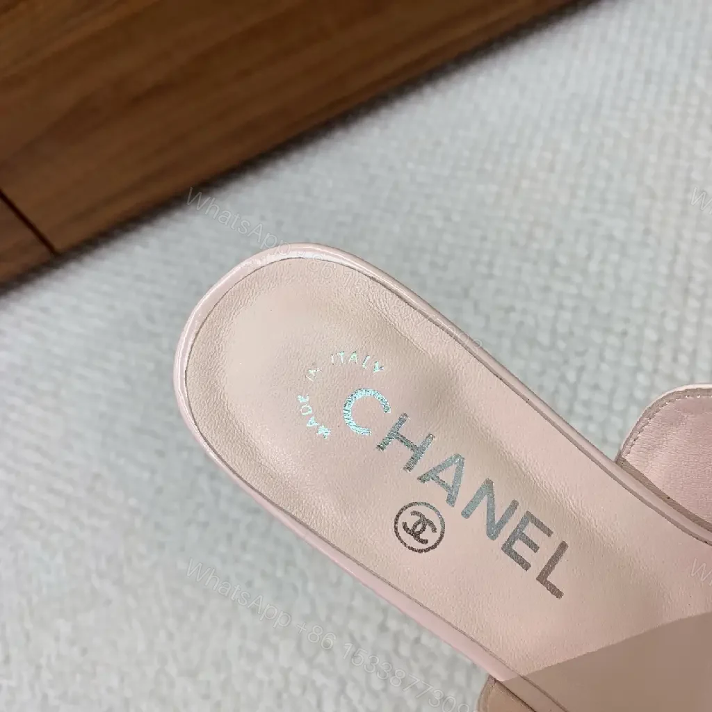 View 8 of Powder Pink Patent Slides with Iconic Twist, Mid-Heel Elevation