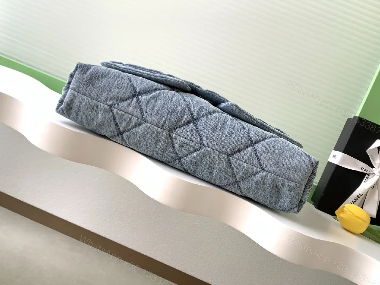 View 5 of Denim-Texture Flap Bag: Luxe Chain-Handled Chic