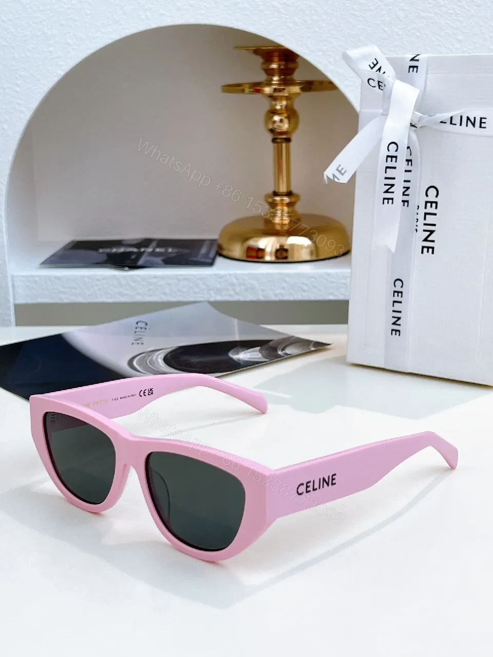 View 7 of White Frame, Brown Lens Luxe Sunglasses - Sleek Cat-Eye Style