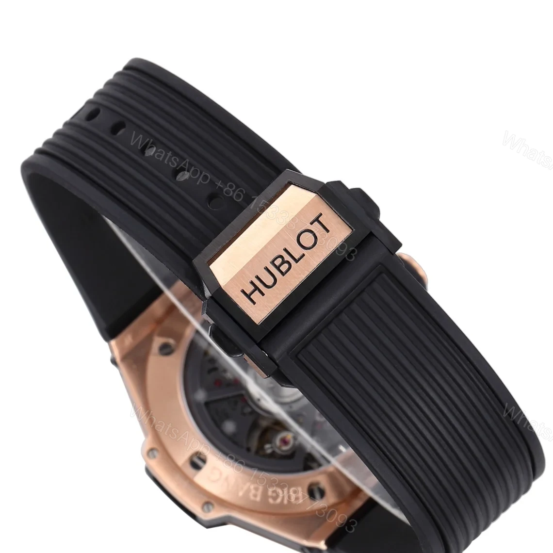 View 9 of Hublot Big Bang Rose Gold Replica 44MM Premium Black Bezel Rubber Strap Edition RG-HUBLOT-BIGBANG-RG-44