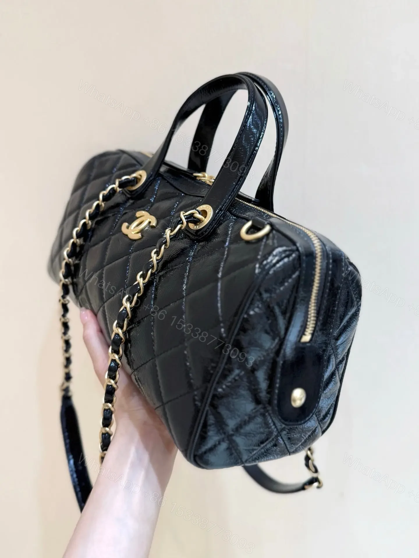 View 3 of Chanel 25K Bowling Bag in Black Caviar Leather Gold Hardware