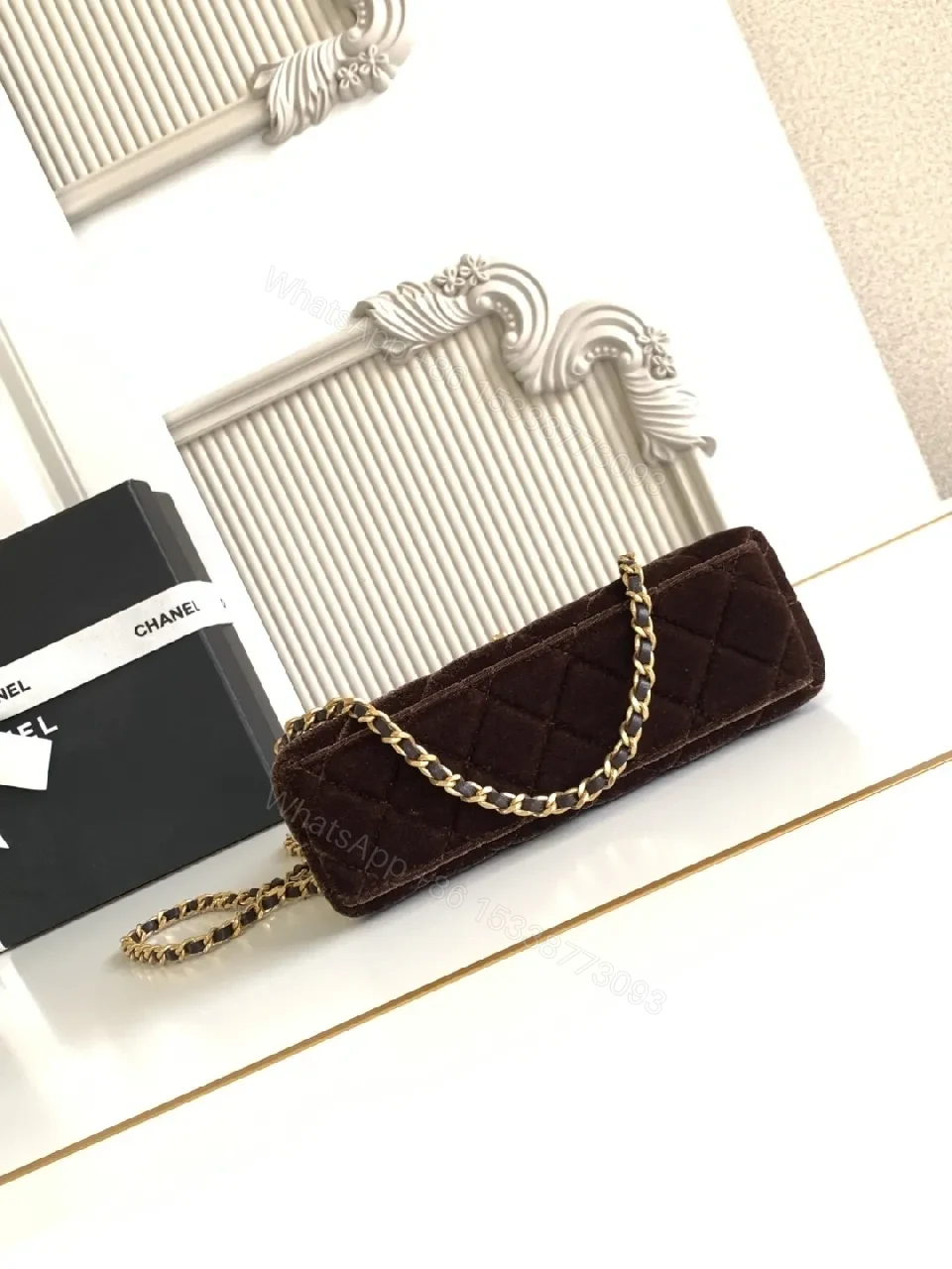 View 7 of Velvet Quilted Bag with Gold Chain – Luxe Evening Tote
