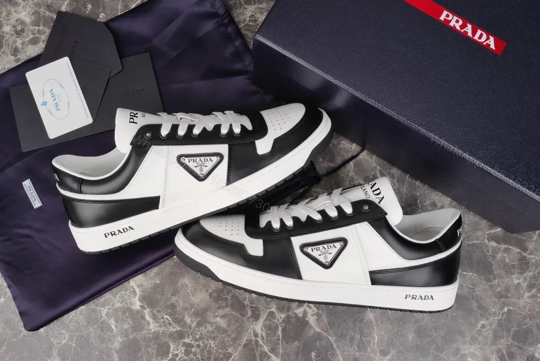 View 3 of Black & White Leather Low-Top Sneakers: Luxury Everyday Comfort