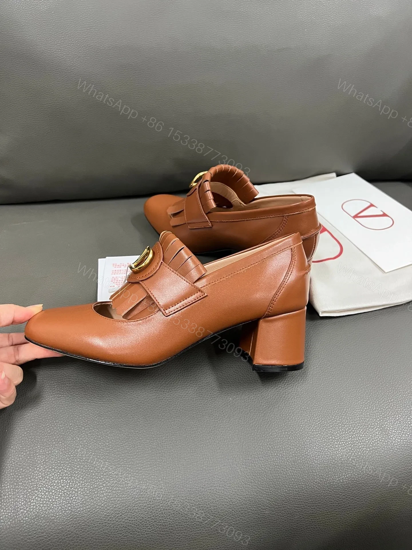 View 5 of Valentino Women Brown Leather Fringe Loafers