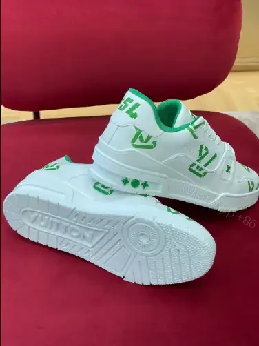 View 5 of LOUIS VUITTON TRAINER LOW-TOP SNEAKERS IN WHITE AND GREEN – LSVT387