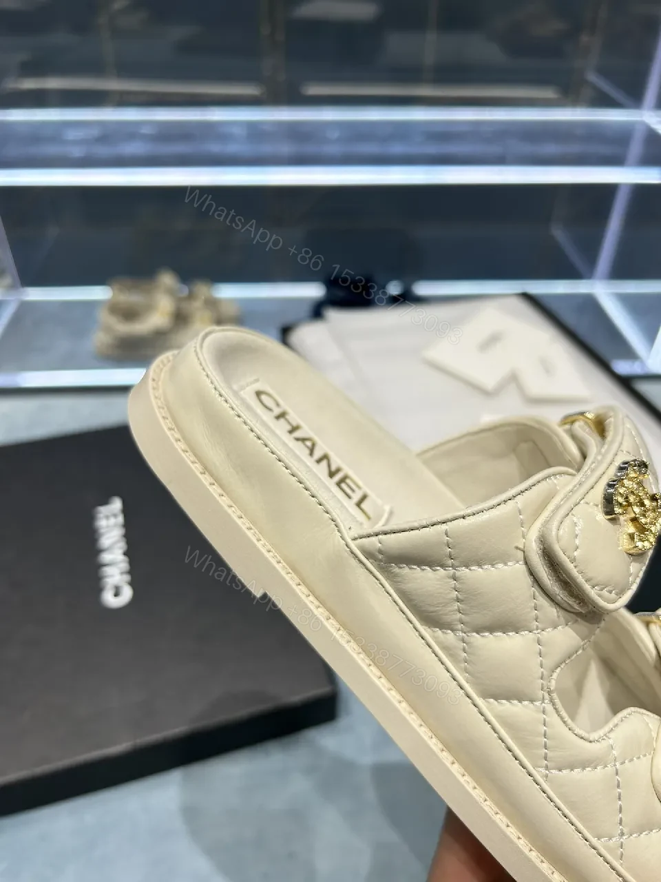 View 2 of Quilted Leather Slides - Gold-Accent, Luxe Casual Comfort