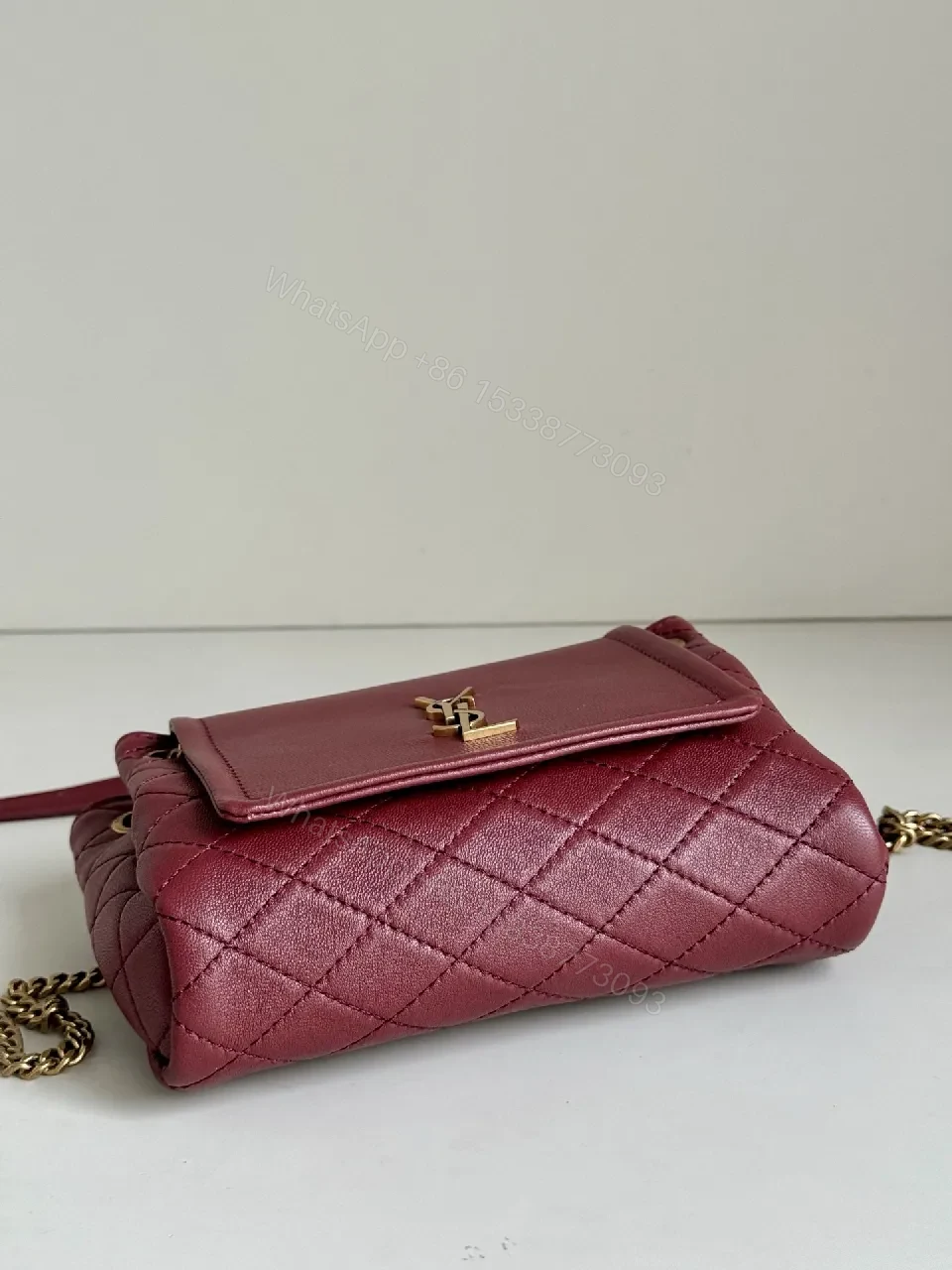 View 8 of Richly Textured Burgundy Leather Bag, Compact, Quilted Crossbody