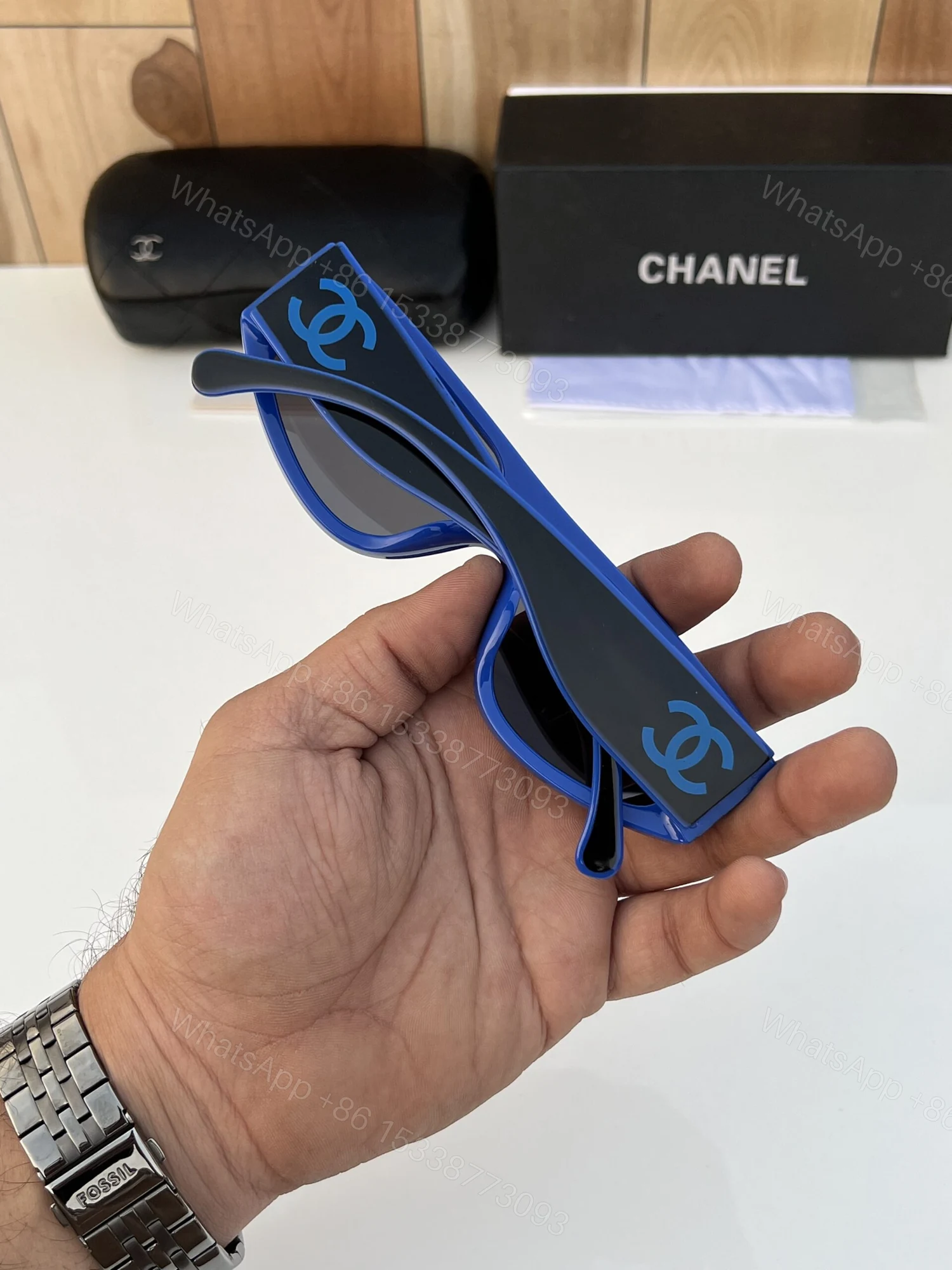View 2 of First Copy Chanel Blue Black Sunglasses