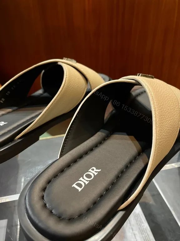View 3 of Premium Black Leather Slide with Textured Texture + All-Day Comfort Slide