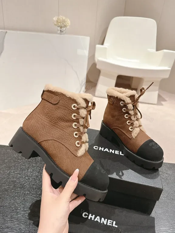 View 2 of Chanel-Inspired Leather Boots with Plush Shearling