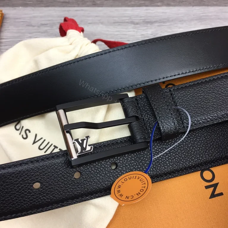 View 8 of Sleek Black Leather Belt with Signature Hardware - LV Emblem System