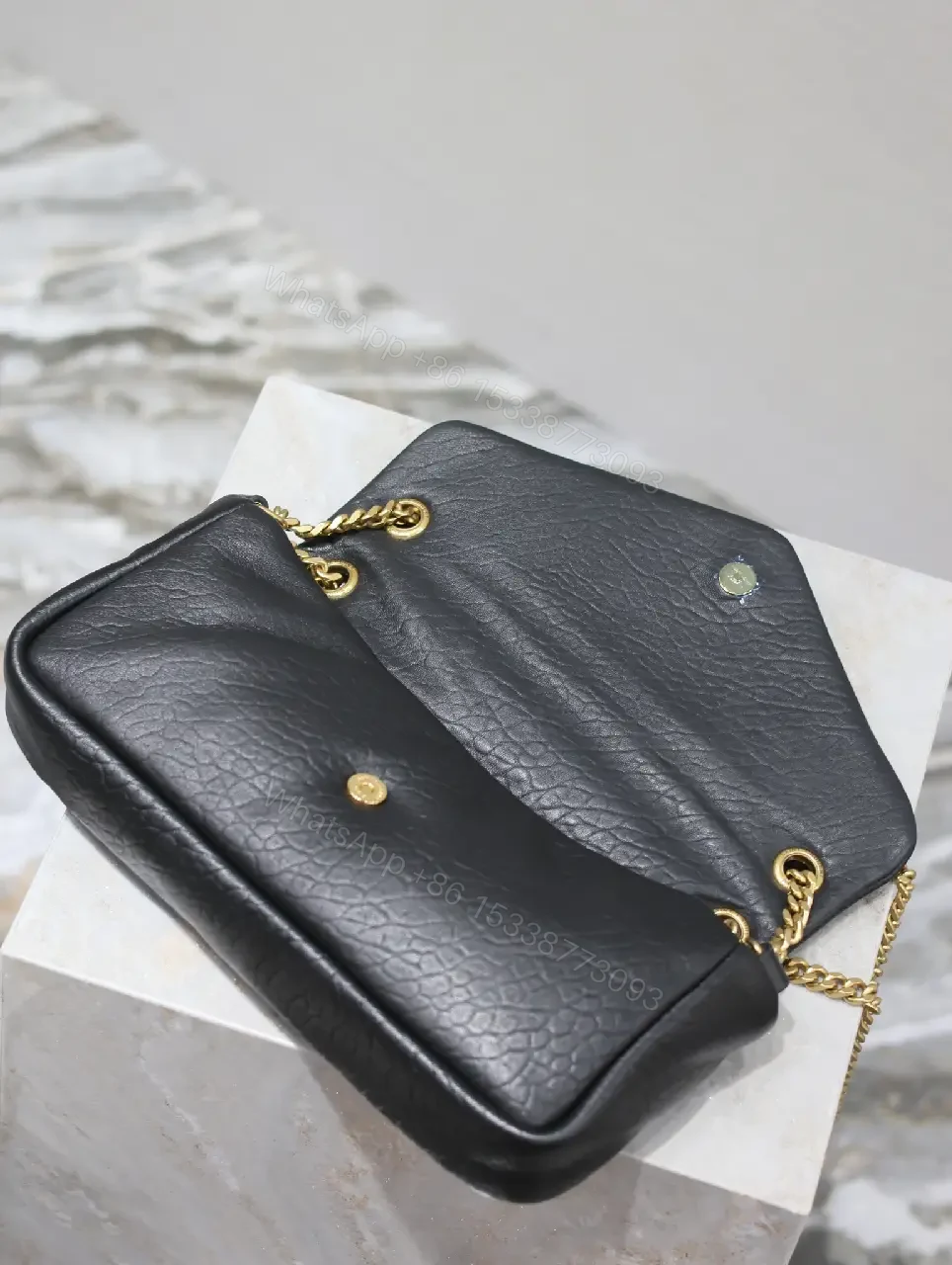 View 4 of Chic Pebble Leather Satchel: Gold Hardware Bag Adjustable-네요