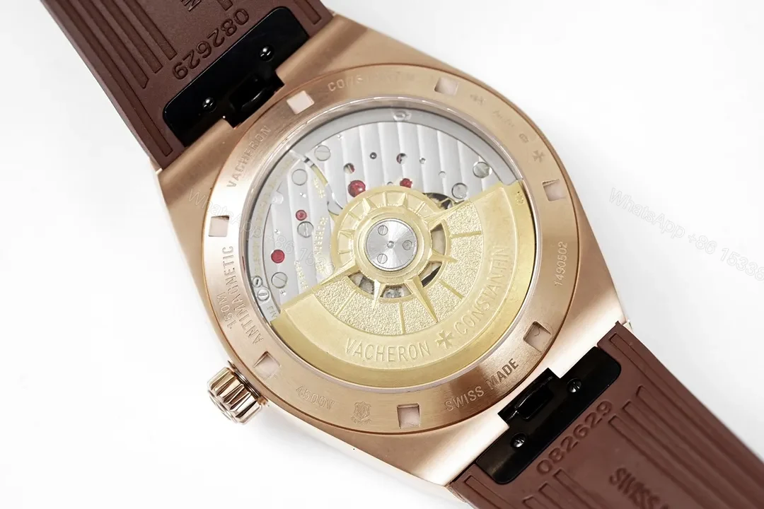 View 8 of Vacheron Constantin Overseas Rose Gold Watch with Brown Leather Strap, 41mm Stainless Steel Case, Sapphire Crystal, 5100 Automatic Movement, 150m Water Resistance, Interchangeable Strap System