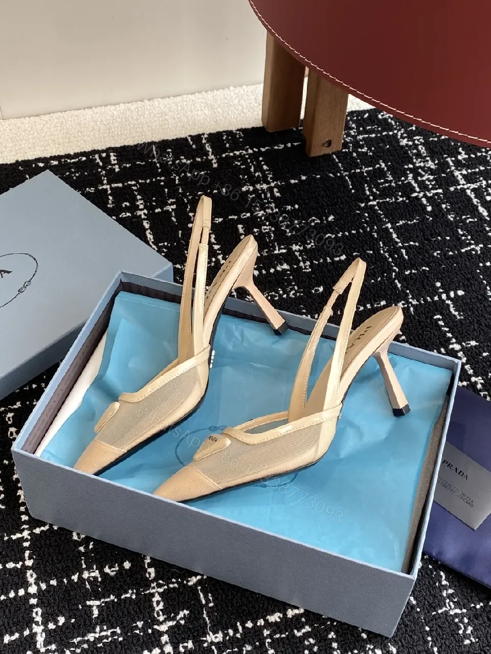 View 5 of Elegant Leather Slingbacks with Triangle Logo Detail