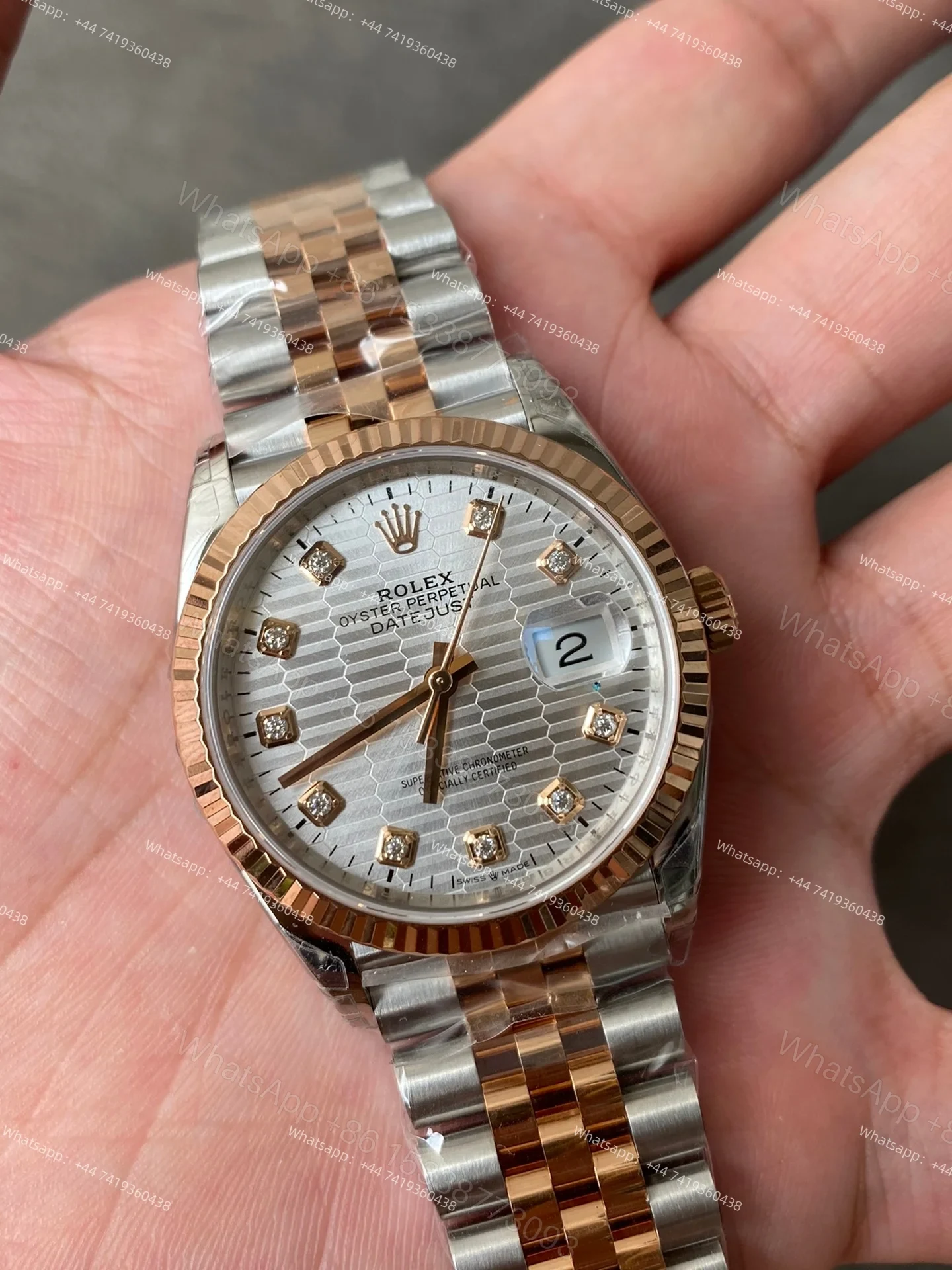 View 4 of Rolex Datejust M126231-0039 1:1 Replica Water Ripple Diamond Silver Dial Jubilee 36MM 3235 Movement Super Clone Watch