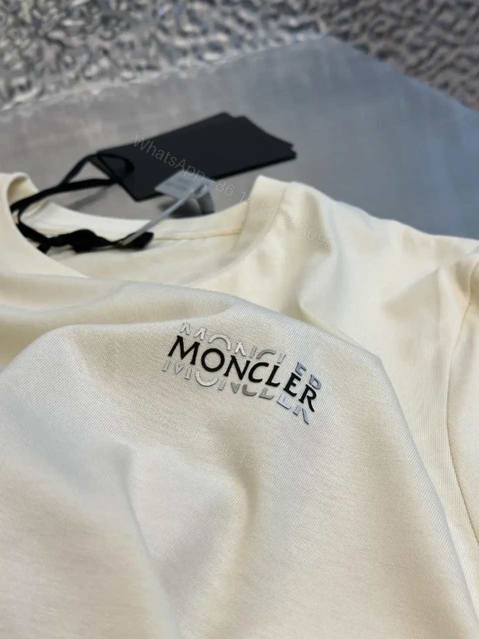 View 10 of Cream Off-White Silk-Soft Tee with Small Chest Logo Tee