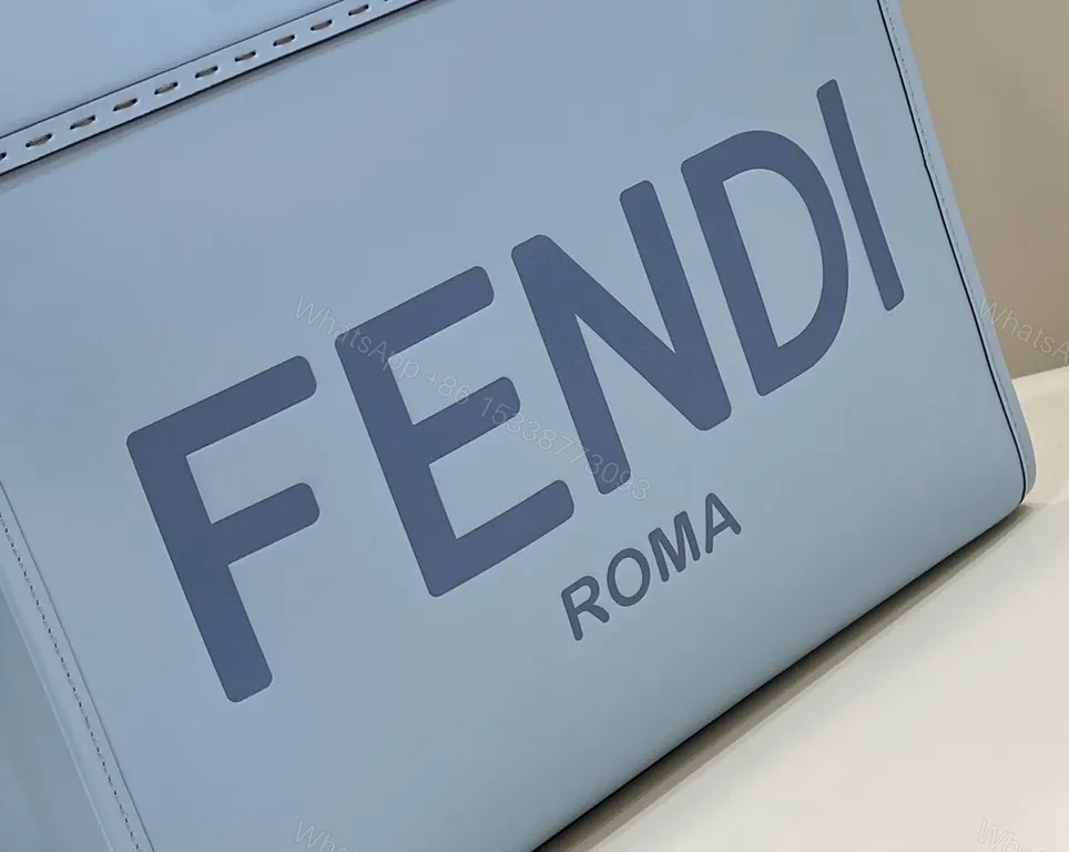 View 3 of Blue Structured Tote â€“ Faux-Fendi Inspired, Gold Hardware, Daily Luxury