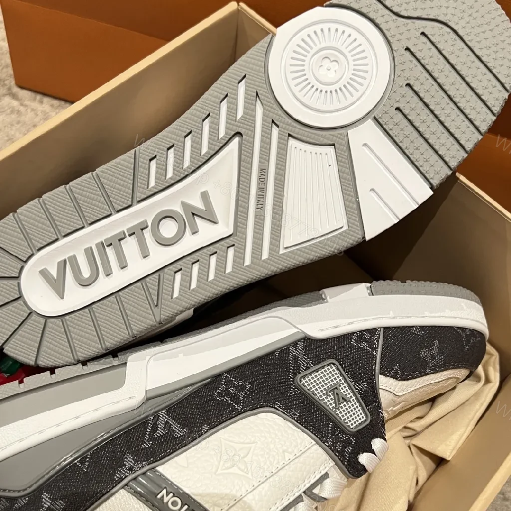 View 4 of Two-Tone White & Black Leather Low-Top Sneaker with Luxury Details