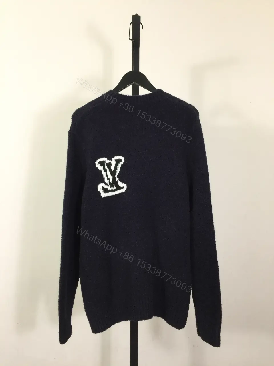 View 6 of Navy Knit Logo Sweater — Luxe Casual Knitwear, Regular Fit