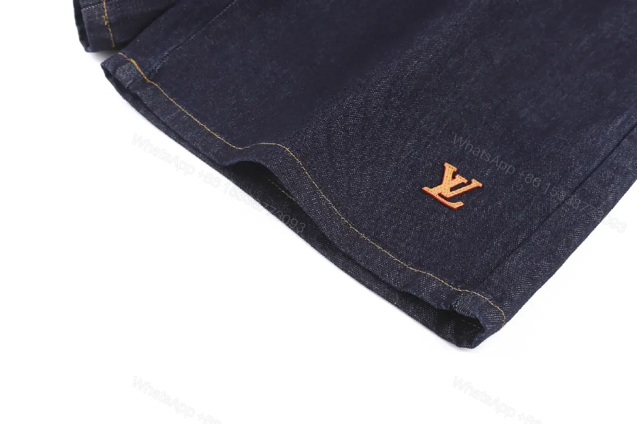 View 9 of Navy Denim Bermuda LV Logo Shorts