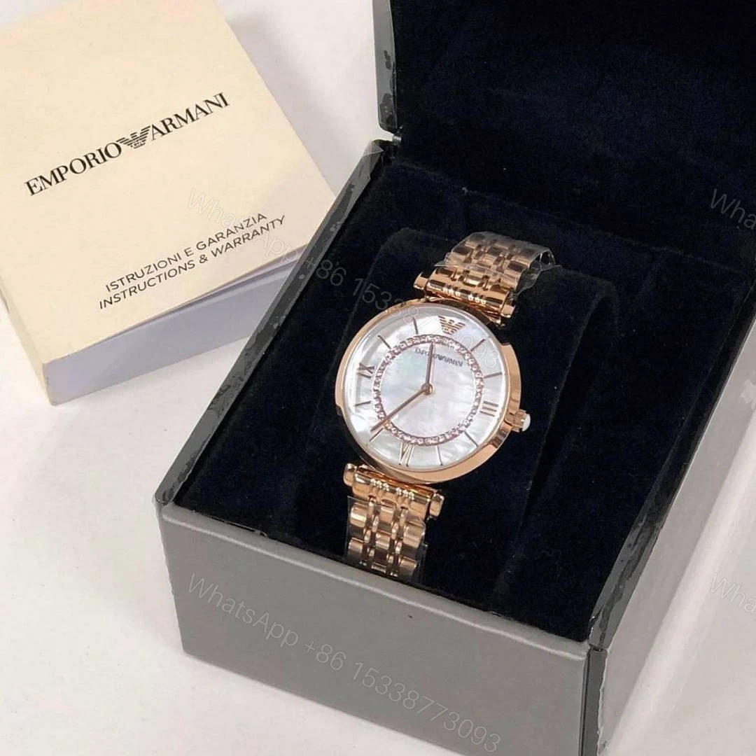 View 4 of First Copy Emporio Armani Rose Gold White Dial Roman Marker Diamond Bezel Women’s Analog Watch