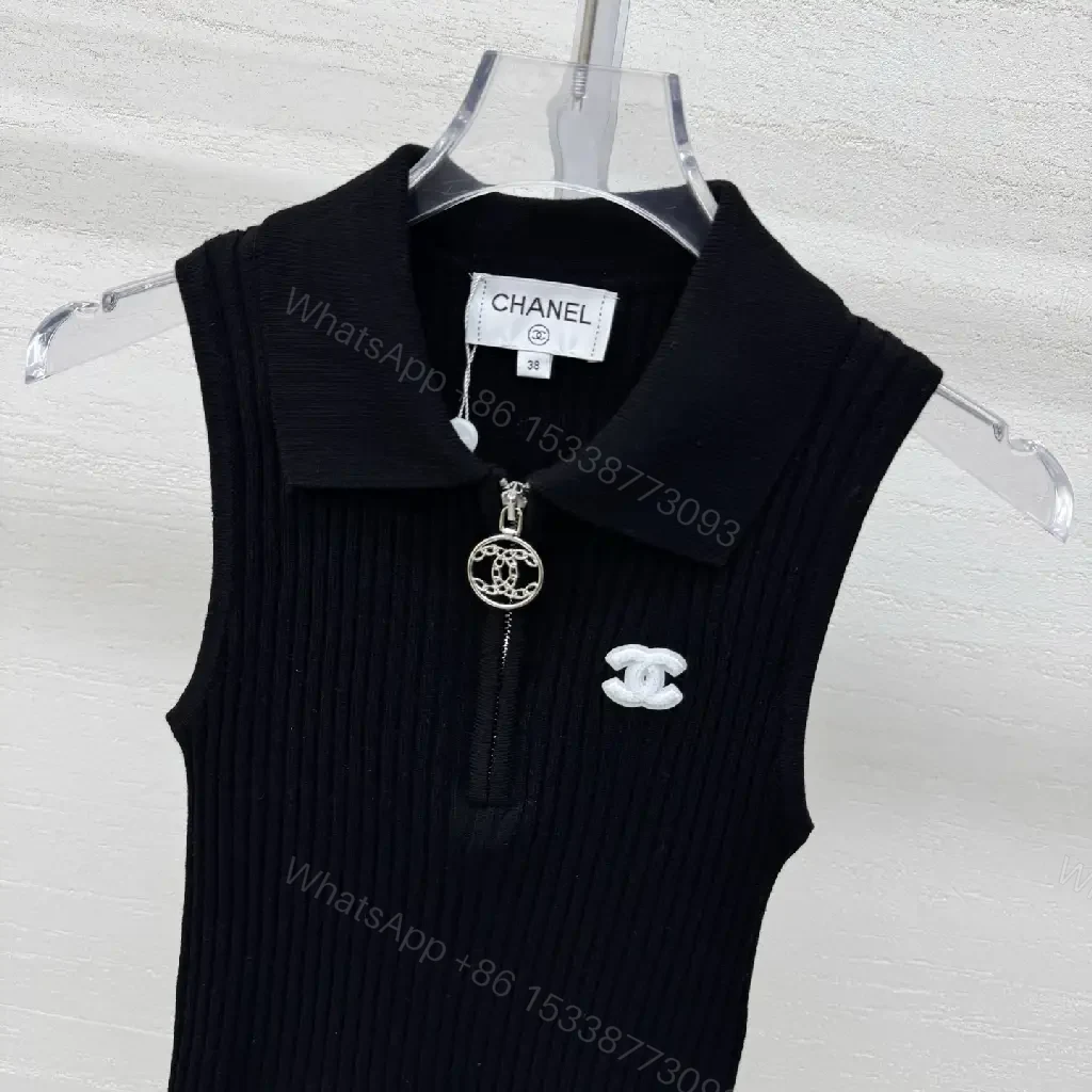 View 2 of Chic Knit Tank: Minimalist Black, Luxe Logo Accent, Zippered Flow