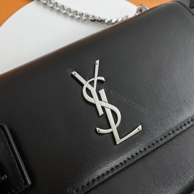 View 6 of Compact Black Leather Crossbody with YSL Monogram Crossbody Bag