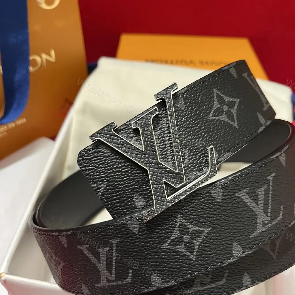 View 10 of Black Monogram Belt with Metallic LV Buckle, Modern Designer Style