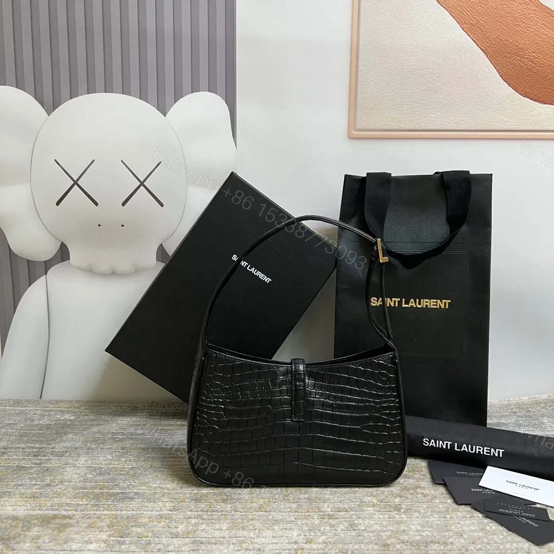 View 2 of SAINT LAURENT Le 5 À 7 Green Crocodile-effect Leather Shoulder Bag In Black
