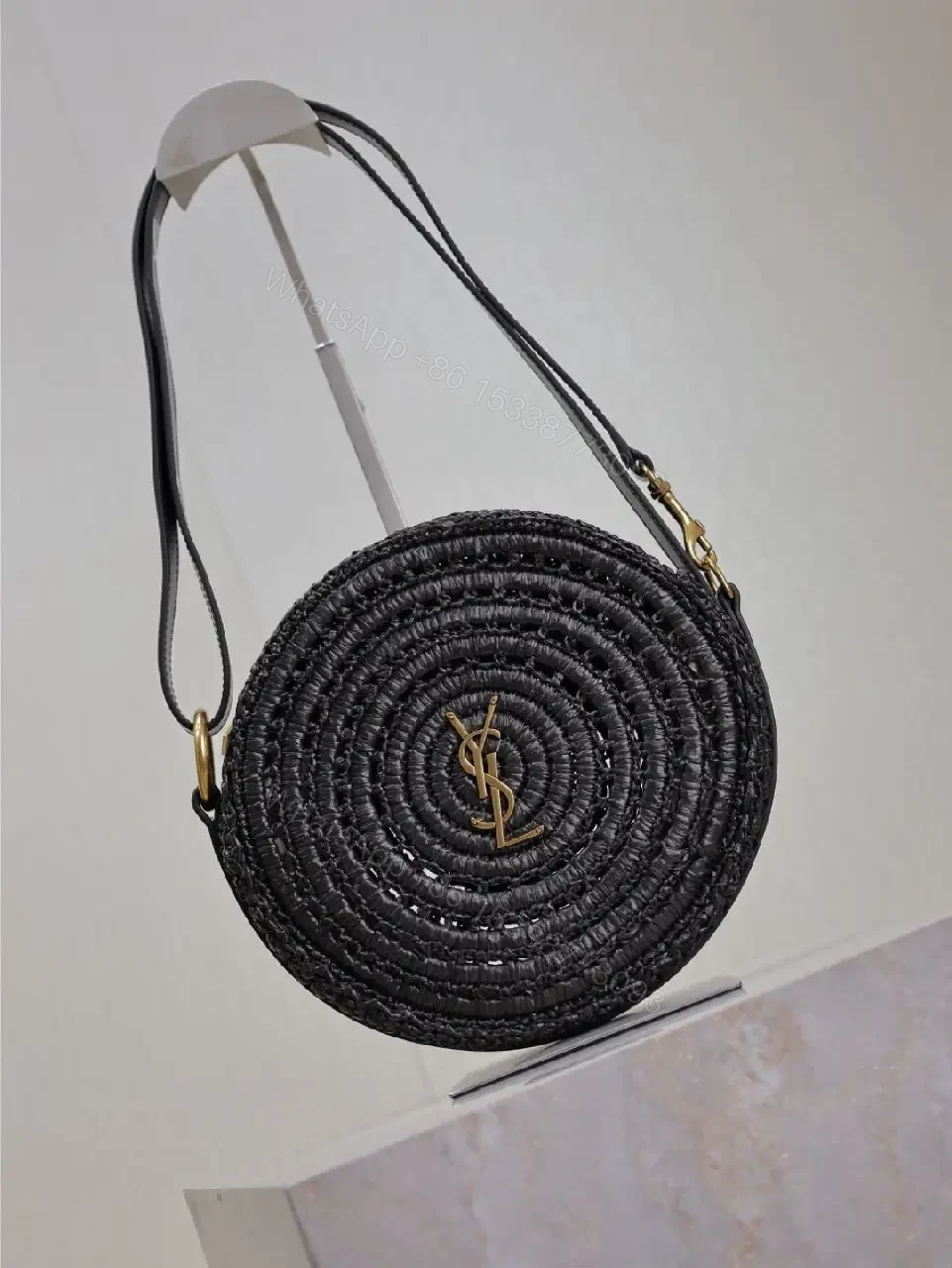 View 2 of Black Straw Circle Bag - Handwoven, Compact, Luxe, Everyday-Ready
