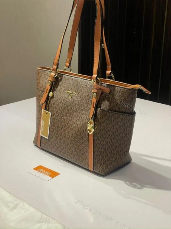 View 6 of First Copy Michael Kors MK Sullivan Zipper Tote Bag Coffee & Beige