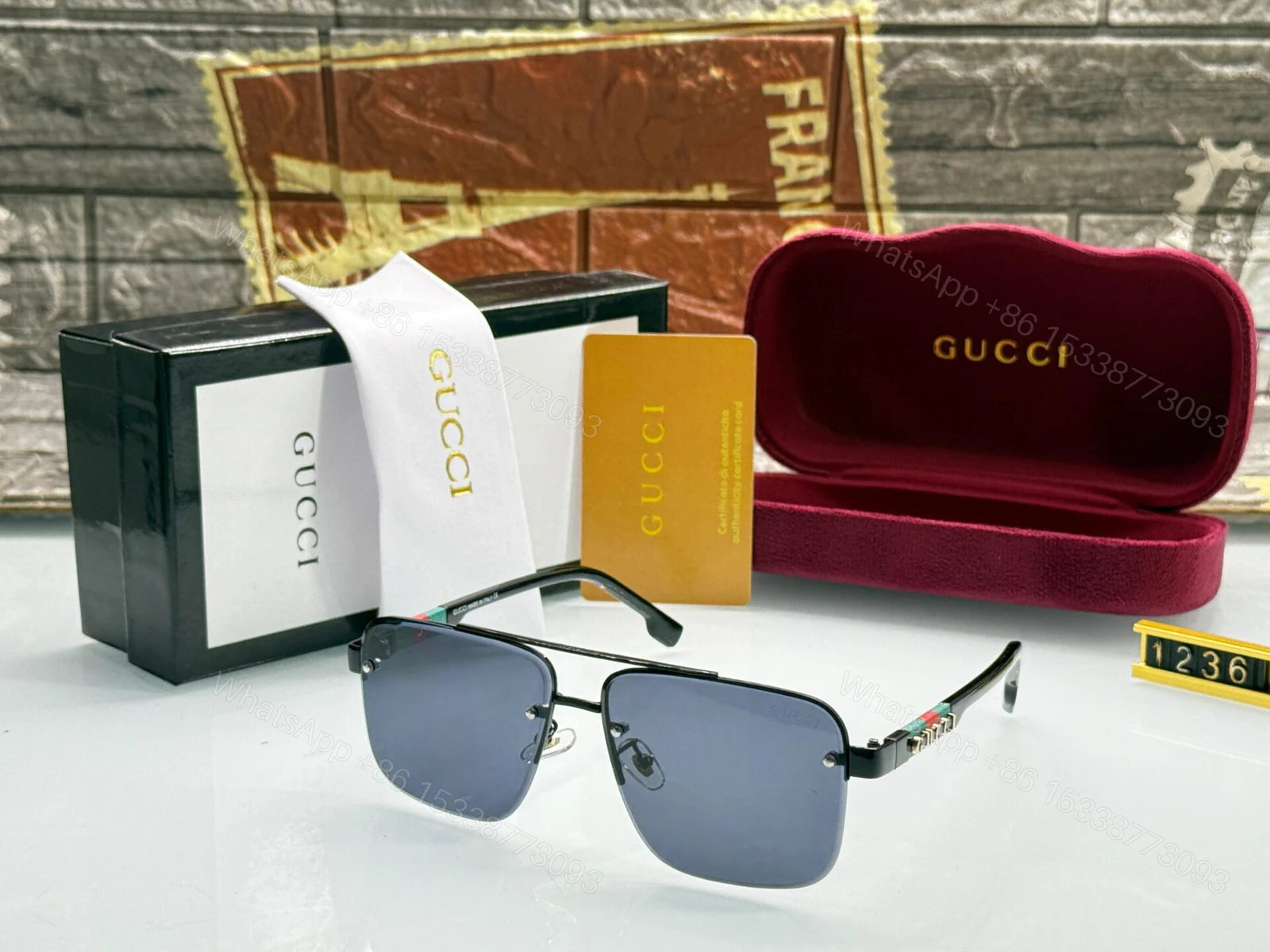 View 5 of Gucci Square Aviator Gold-Brown Sunglasses