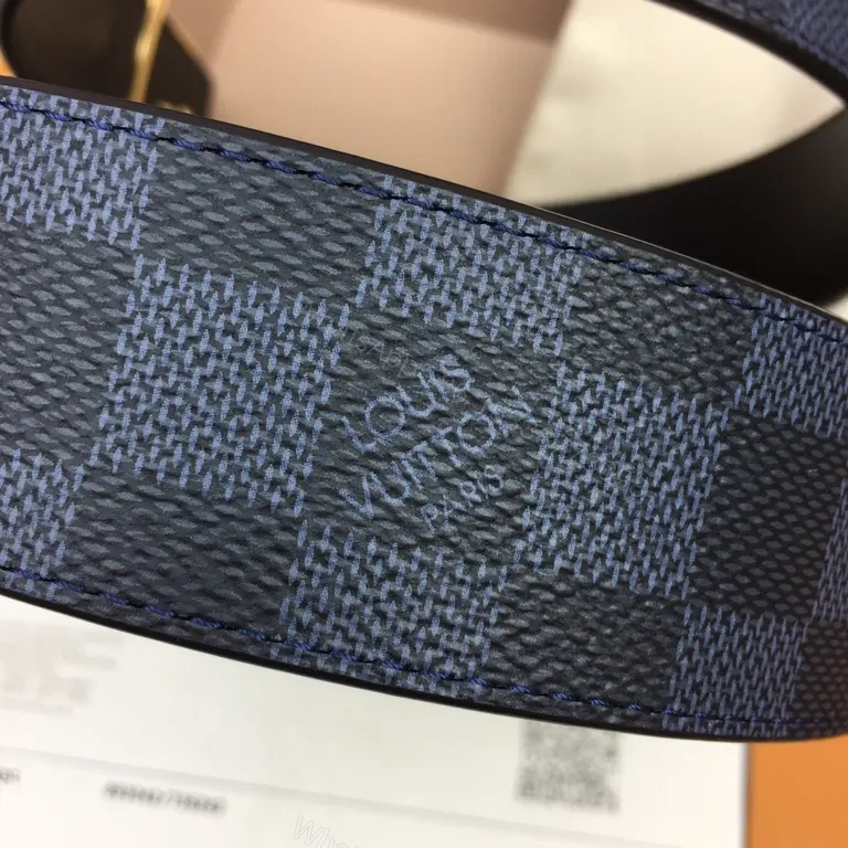 View 7 of Damier Graphite Belt: Luxury Coated Canvas with Gold Buckle Belt