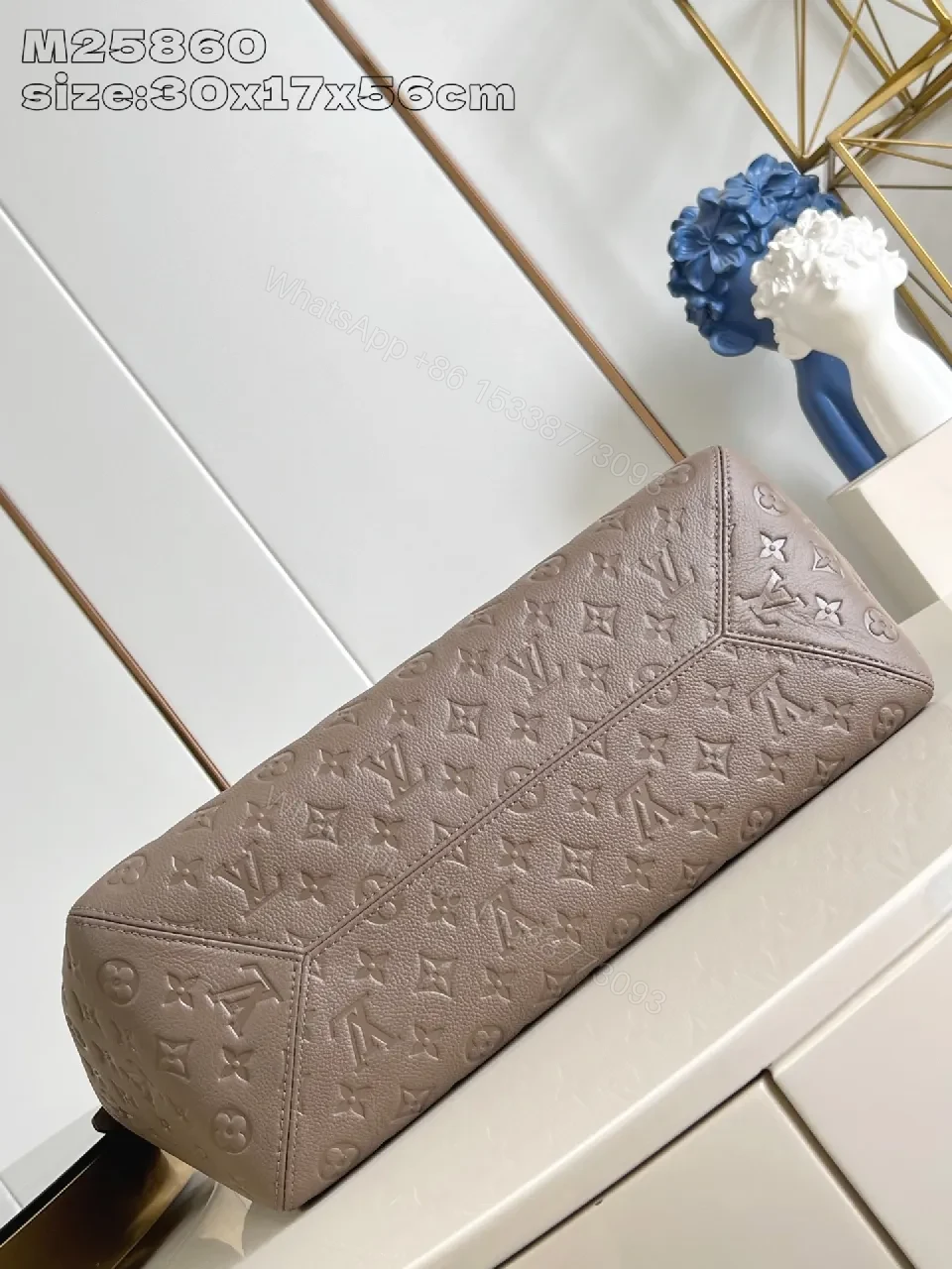 View 2 of Taupe Leather Tote: Structured Modern Monogram with Secure Hardware