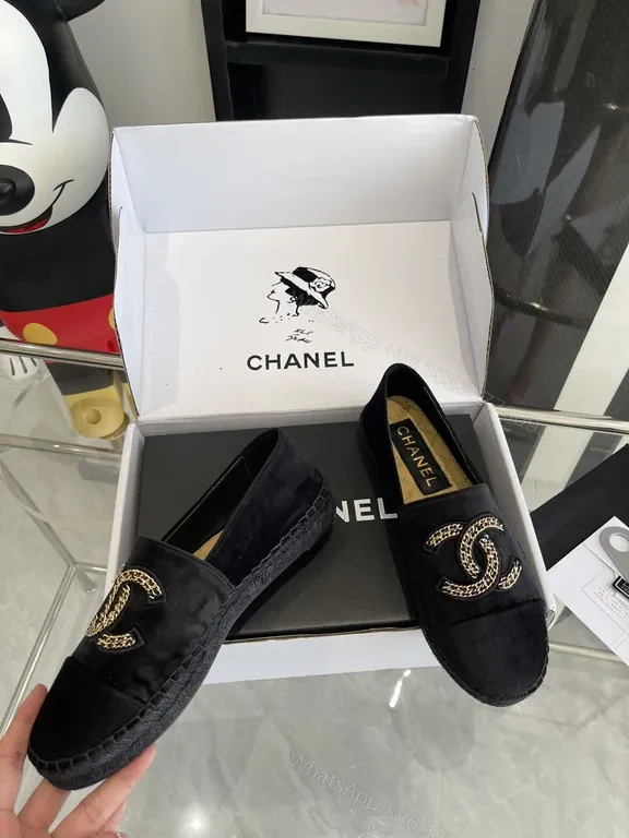 View 5 of Chanel-Inspired Black Velvet Espadrilles with Chain Detail