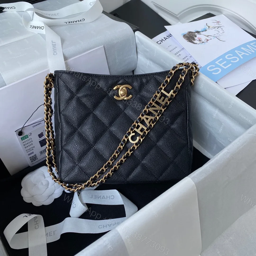 Chanel Hobo Like Auth Handbags Pebbled Leather With Lock Gold 19x16cm — view 1