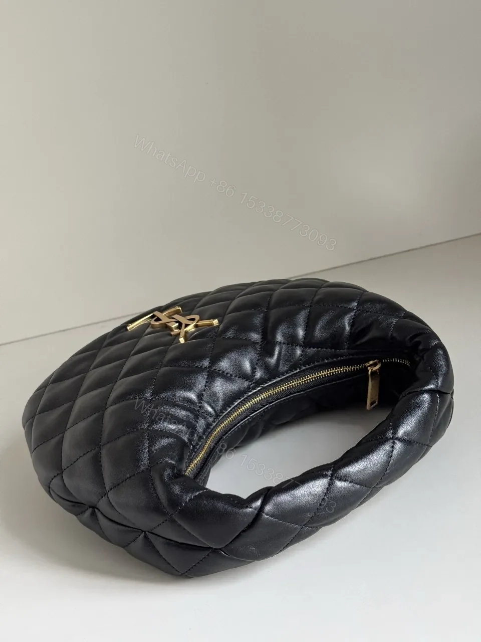 View 5 of Quilted Leather Handbag: Black with Gold Hardware Flair