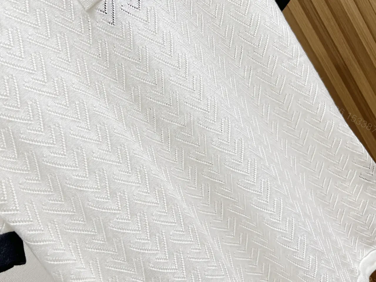 View 4 of White Knit Polo Cotton Classic Louis Vuitton Logo Polo Shirt