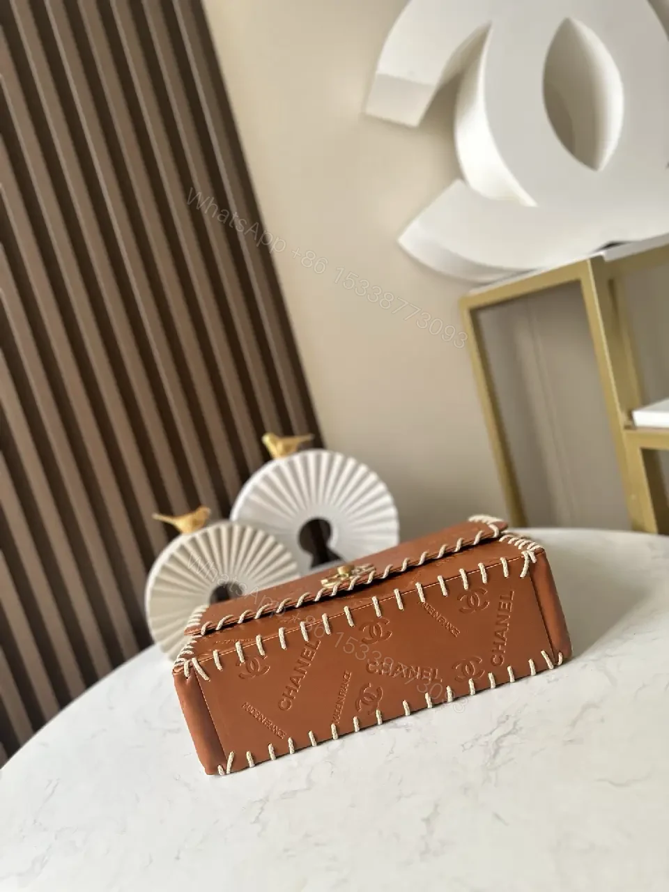 View 2 of Textured Leather Crossbody Wallet Bag with Signature Stitching