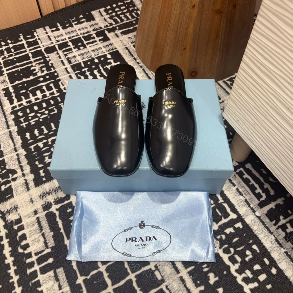 高仿Prada*2S2987圓頭皮質休閒套腳拖鞋黑色免檢版 — view 1