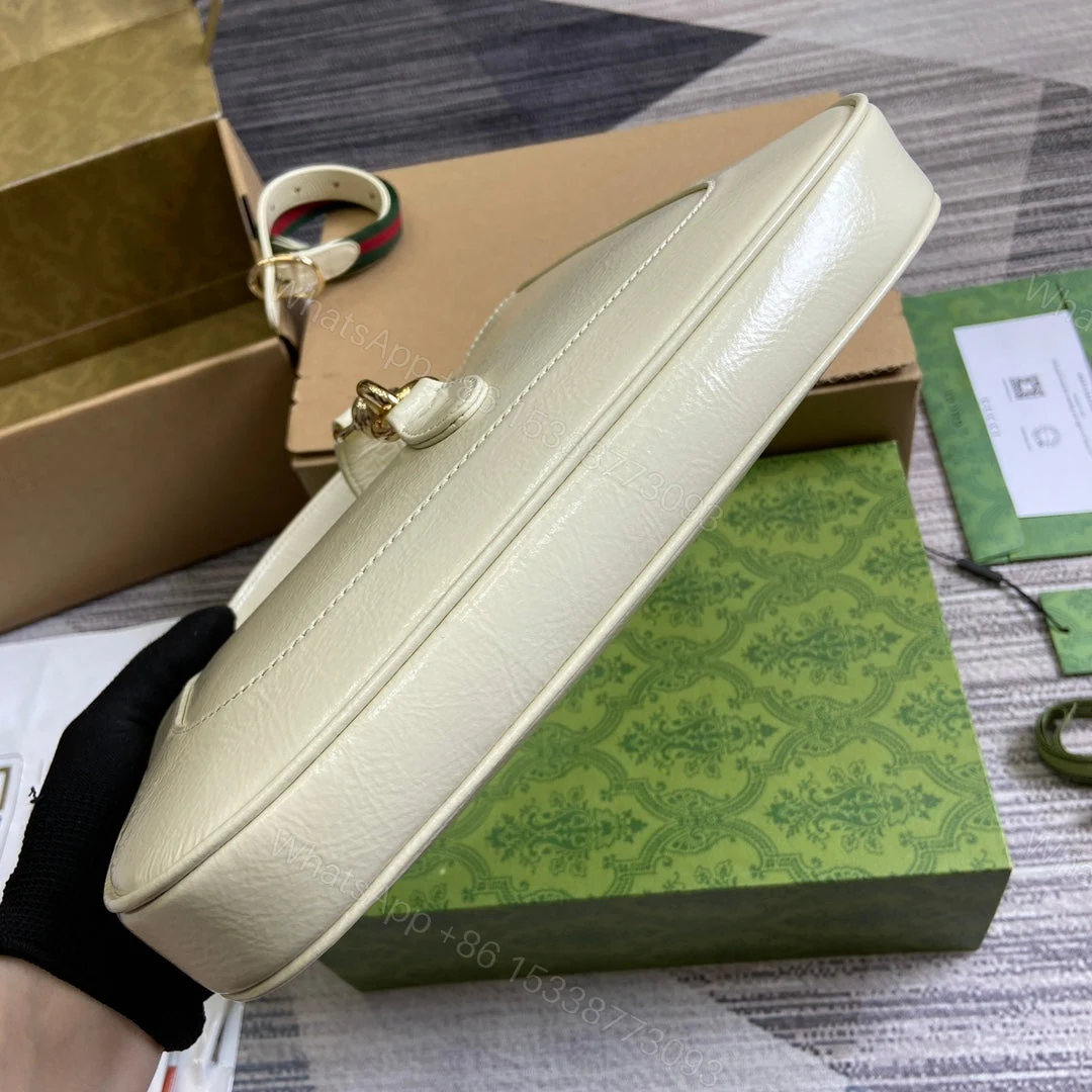 View 3 of JACKIE SMALL SHOULDER BAG 27 IN WHITE CRACKED LACQUER CALFSKIN GOLD HARDWARE