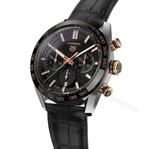 View 2 of Replica TAG Heuer Carrera Men Automatic Black Alligator Watch CBN2A5A.FC6481