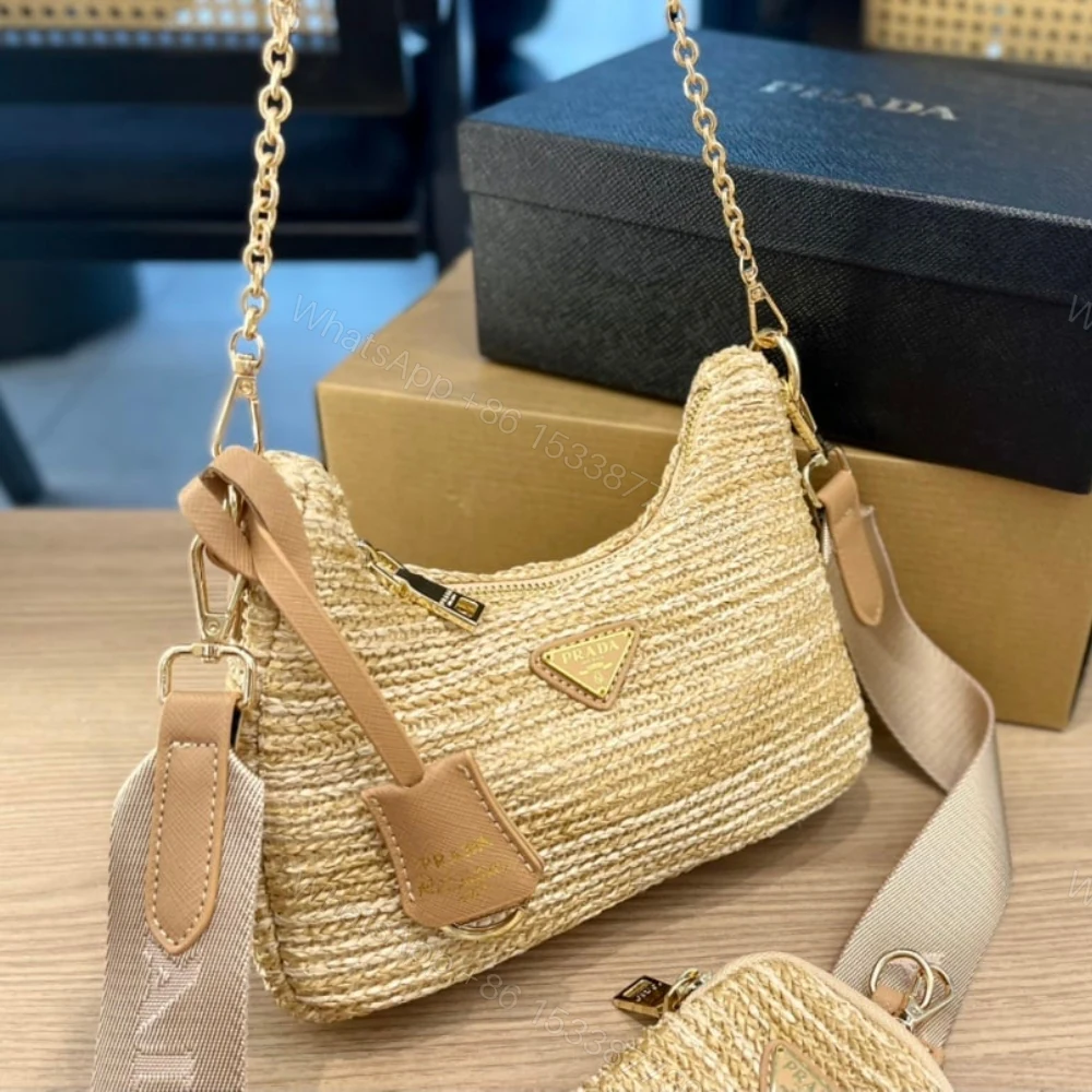 View 2 of Prada Re-Edition 2005 Raffia Bag Tan