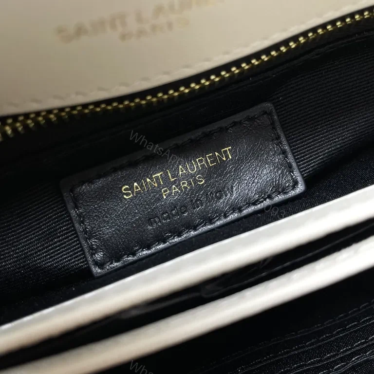 View 9 of Beige Quilted Lambskin Shoulder Bag with Gold YSL Hardware